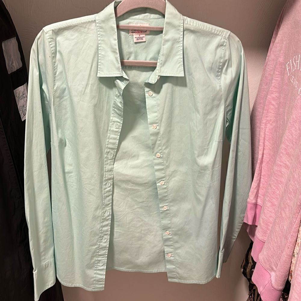 J.Crew light aqua haberdashy button down blouse Sz S
